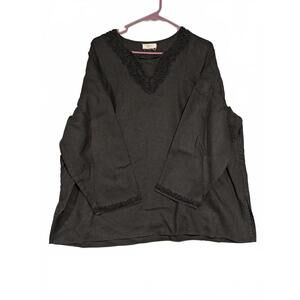 Laura Ashley Embellished Embroidered Beaded V-Neck Black Top Womens 24W 3XL